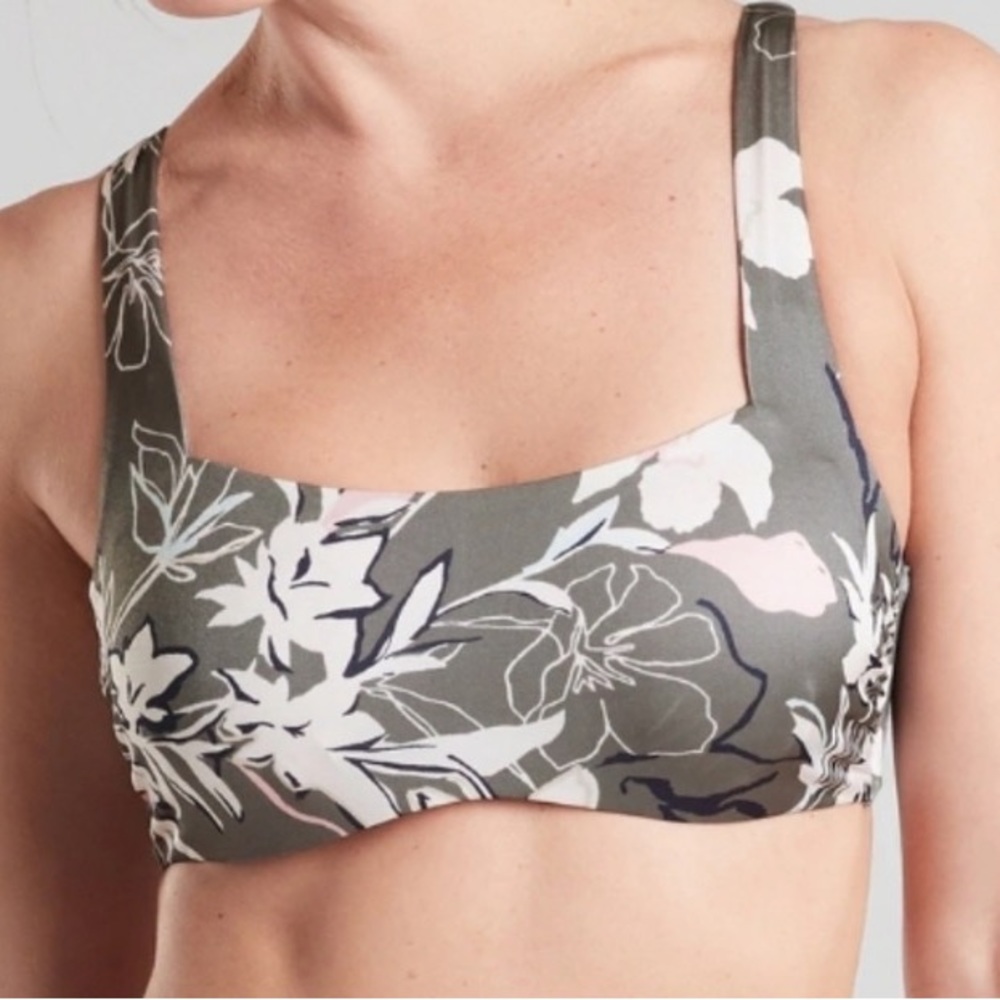 Athleta Floral Bikini Top - Olive and White